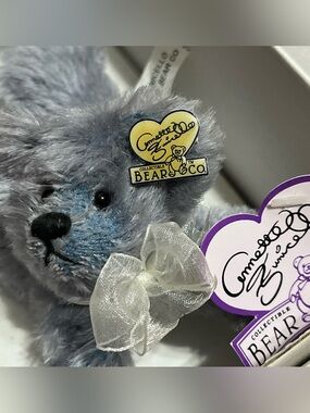 Collectible Bear Plush with Sheer Bow - Gray Blue Fur
